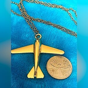 big- Airplane charm necklace take off in style no flaws 2" wide gold tone unisex